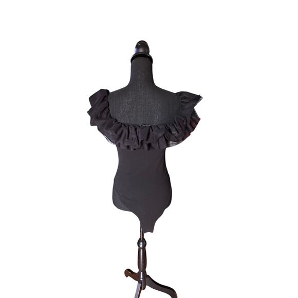 Goodnight Macaroon Black Ruffle Off-Shoulder Bodysuit - Picture 4 of 5